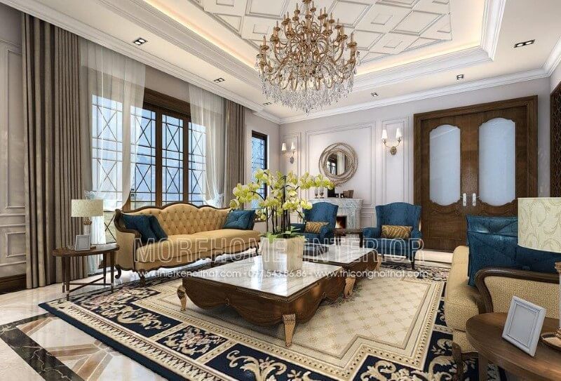 Bàn trà gỗ óc chó phong cách tân cổ điển luôn mang đến sự trang trọng. Nhất là khi được kết hợp với mặt đá tạo nên sự chắc chắn, màu sắc ấn tượng hơn.