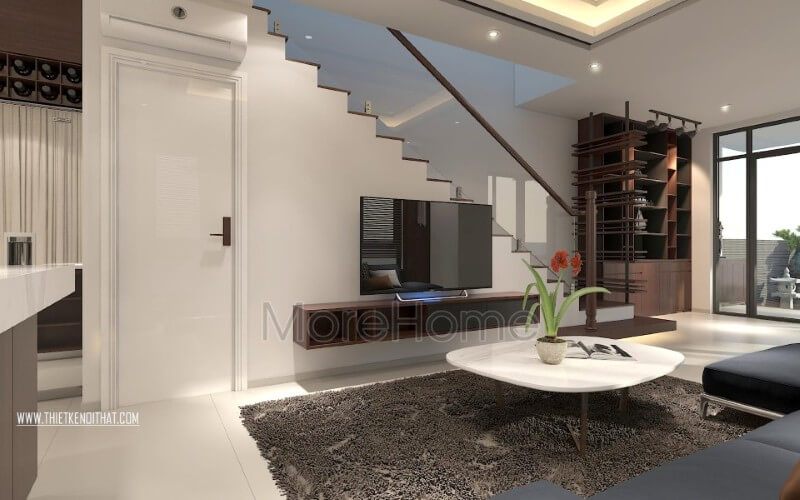 Với những phòng khách có diện tích nhỏ như chung cư, nhà phố... kệ tivi gỗ công nghiệp treo tường là giải pháp tiết kiệm không gian tối ưu